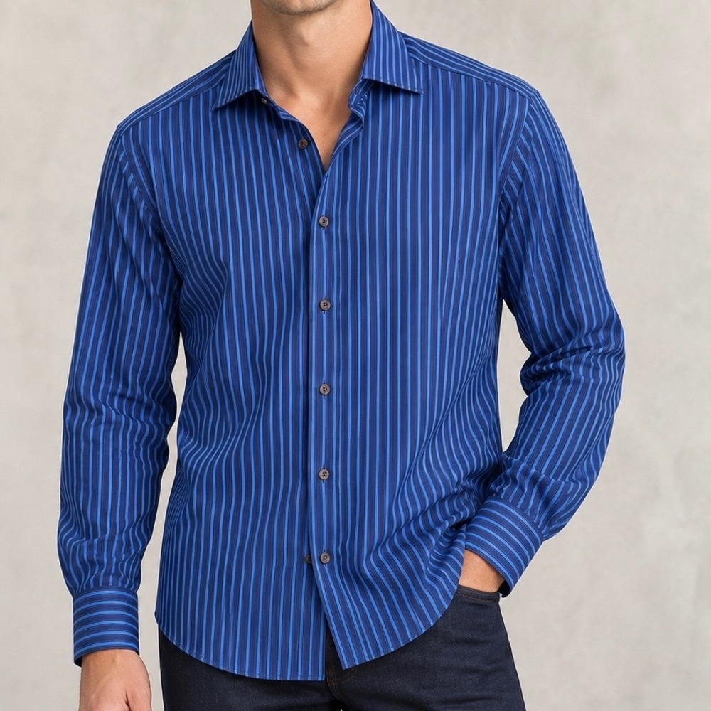 Vtg ETRO Milano Men's 41 16 Blue Stripe Dress Shirt Made Italy Y2K Indie Sleaze